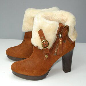 Ugg Scarlett Sheepskin Cuff Heeled Ankle Boot In Chestnut size 7
